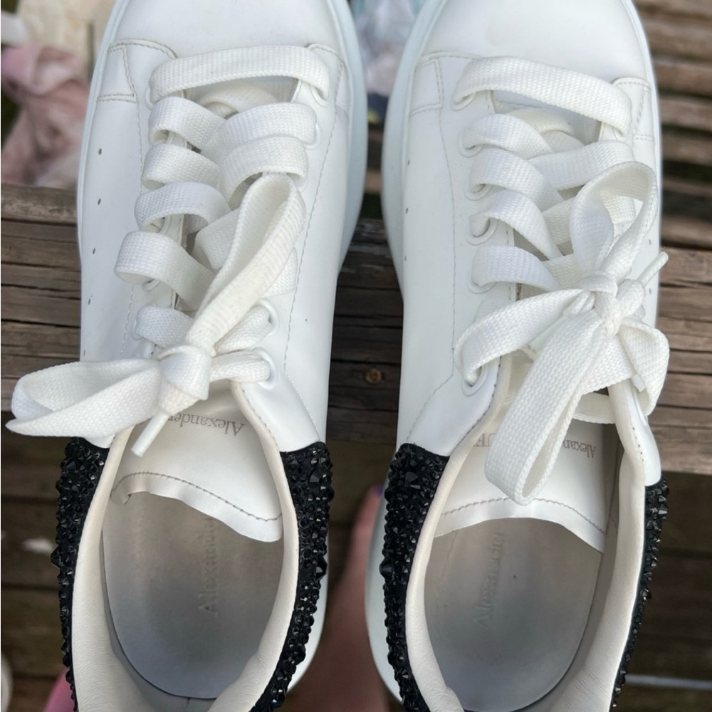 Alexander McQueen Black Crystal Embellished White Sneakers - Picture 3 of 6